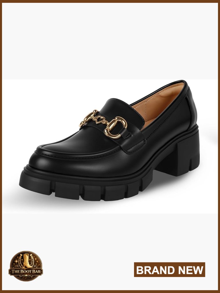 Platform Loafers Chunky Heel Slip Ons Comfortable Work Office Shoes